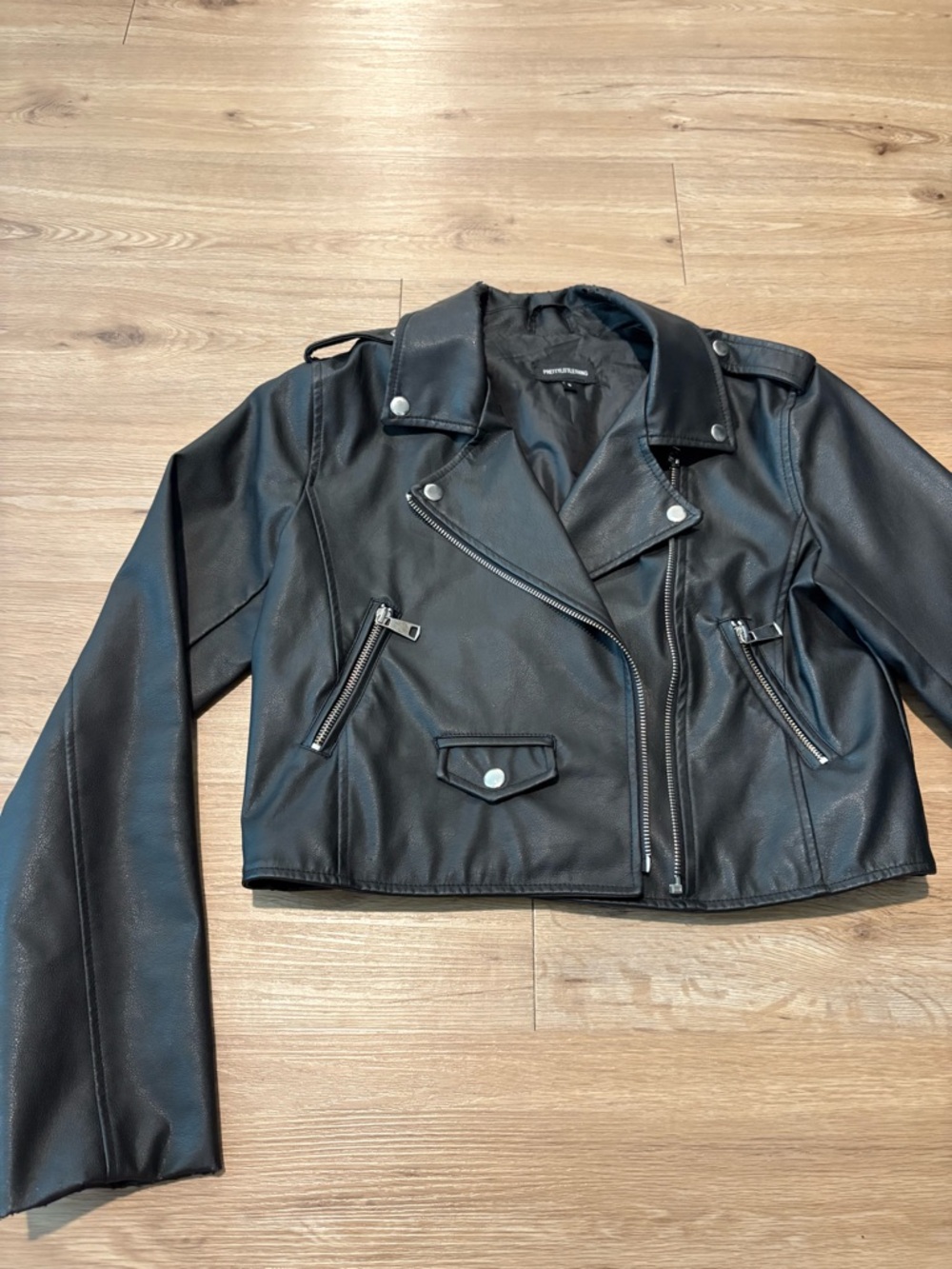 Black Faux Leather Moto Jacket - Women's